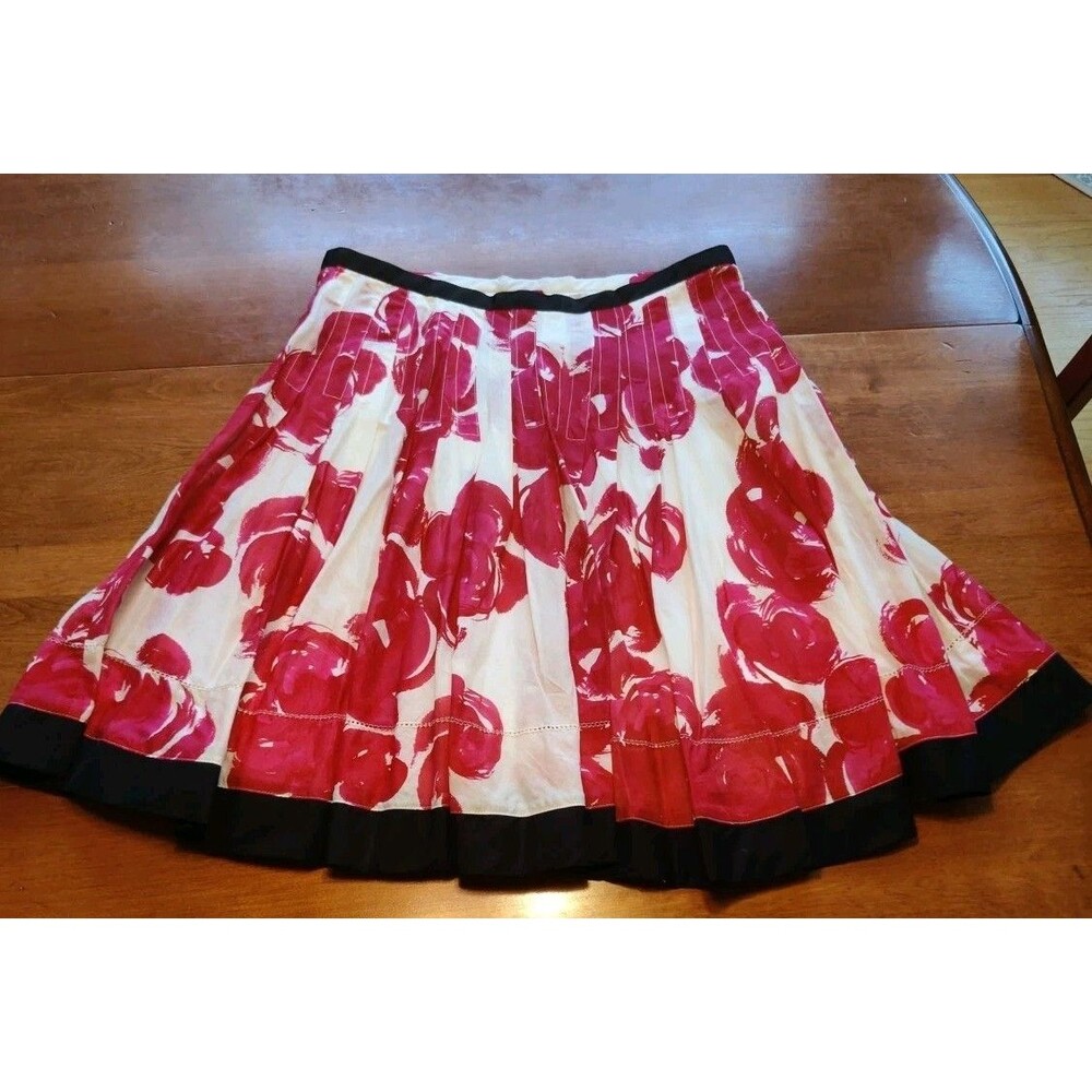 The Limited Women's Red & White Floral Pleated Skirt w/Black Trim Size Small S